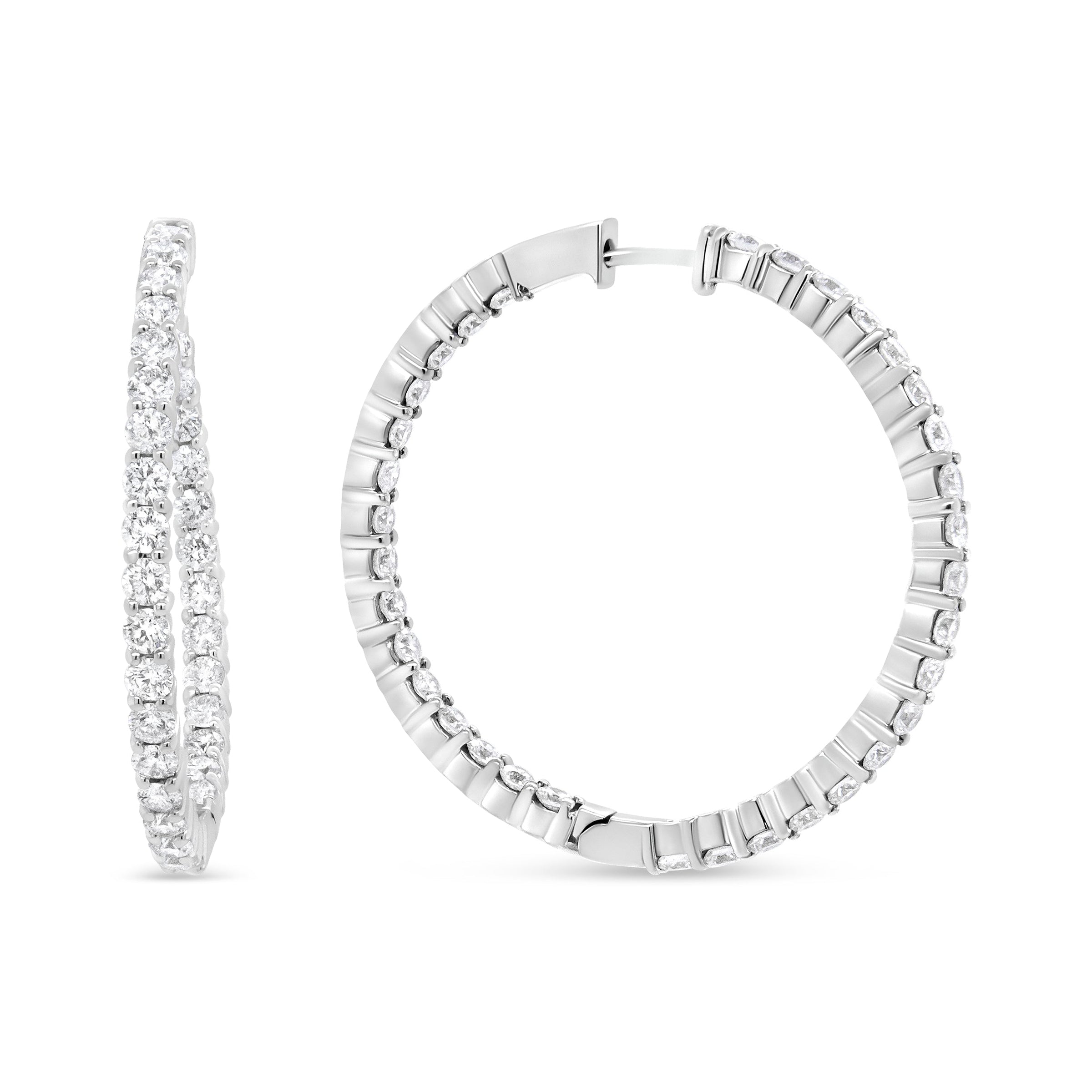 18K White Gold 3 5/8 Cttw Round Diamond Curved Inside-Outside Hoop Earrings (F-G Color, VS1-VS2 Clarity)