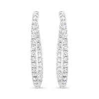 18K White Gold 3 5/8 Cttw Round Diamond Curved Inside-Outside Hoop Earrings (F-G Color, VS1-VS2 Clarity)