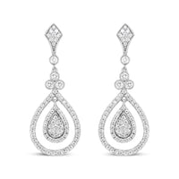 18K White Gold 1 1/4 Cttw Round Diamond Openwork Teardrop-Shaped Dangle Earrings (F-G Color, VS1-VS2 Clarity)