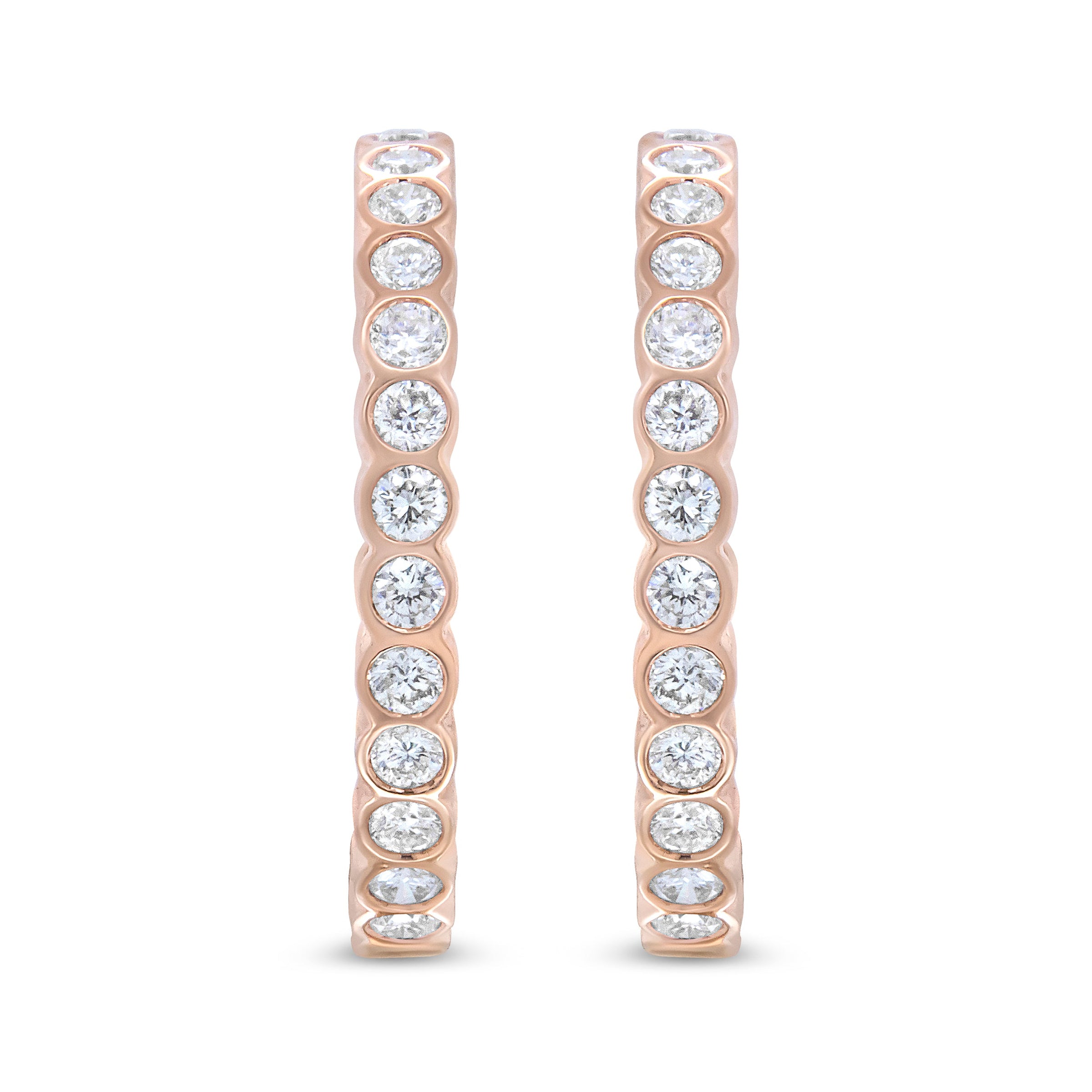 18K Rose Gold 1 Cttw Round Bezel-Set Diamond Hoop Earrings (F-G Color, VS1-VS2 Clarity)