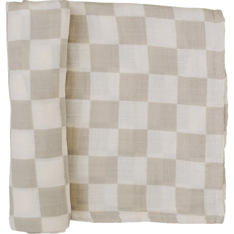 Taupe Checkered Muslin Swaddle Blanket - BIG FRENCHIES
