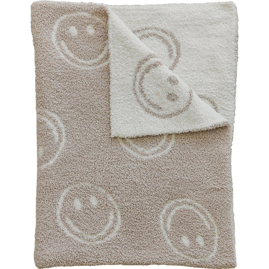Smiley Taupe Plush Blanket - BIG FRENCHIES