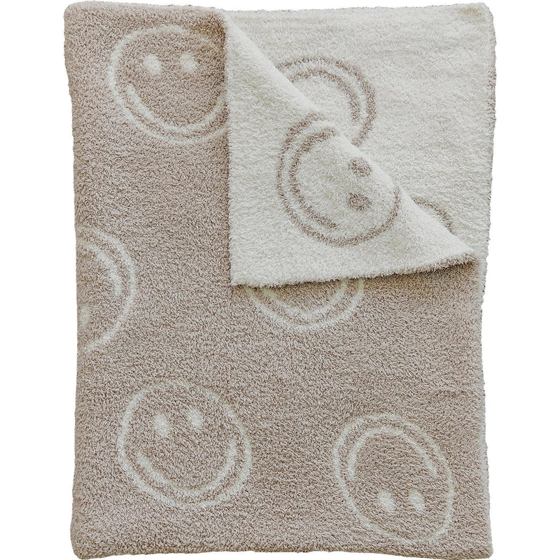Smiley Taupe Plush Blanket - BIG FRENCHIES