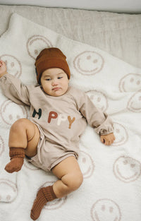 Smiley Taupe Plush Blanket - BIG FRENCHIES