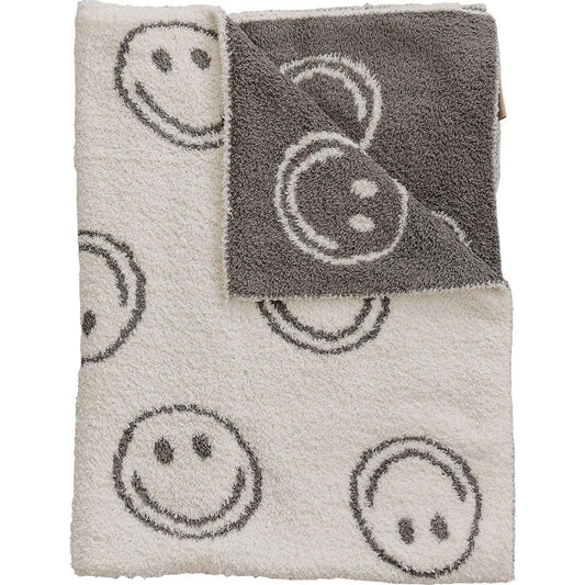 Charcoal Smiley Plush Blanket - BIG FRENCHIES