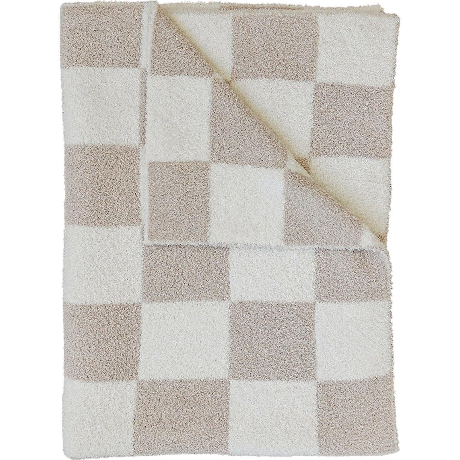 Taupe Checkered Plush Blanket - BIG FRENCHIES