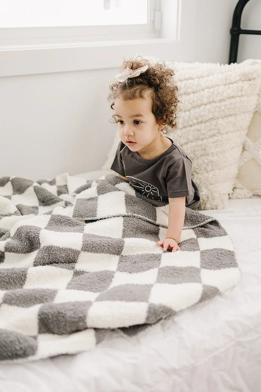 Charcoal Checkered Plush Blanket - BIG FRENCHIES
