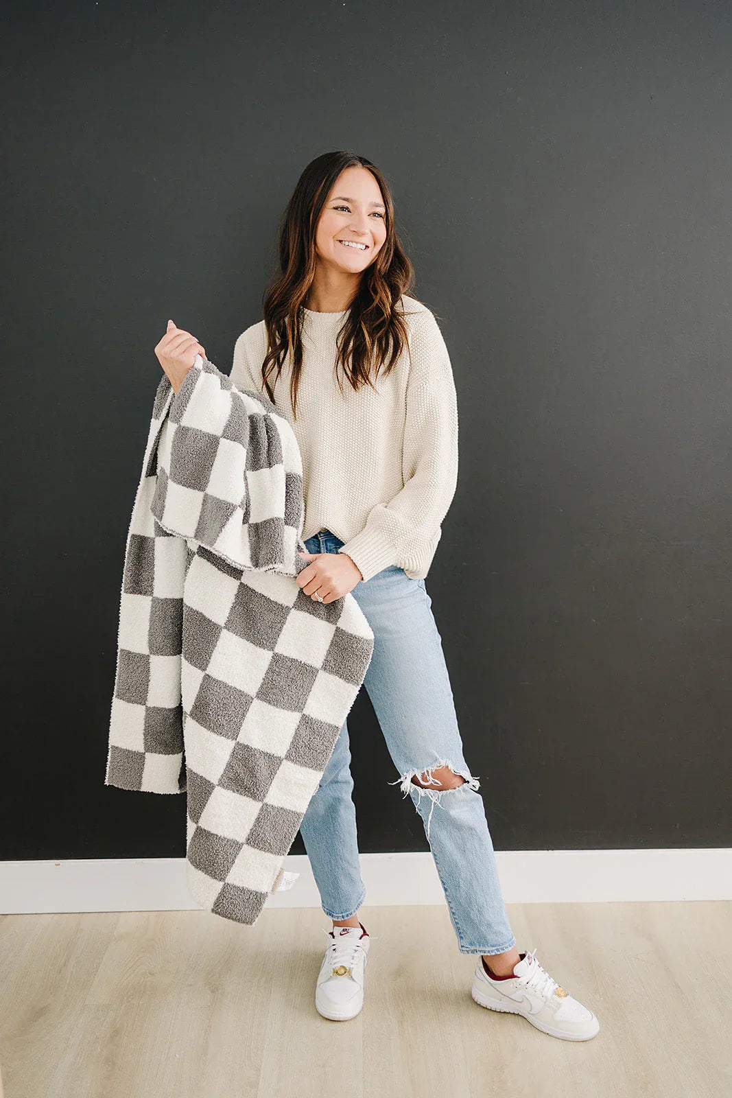 Charcoal Checkered Plush Blanket - BIG FRENCHIES