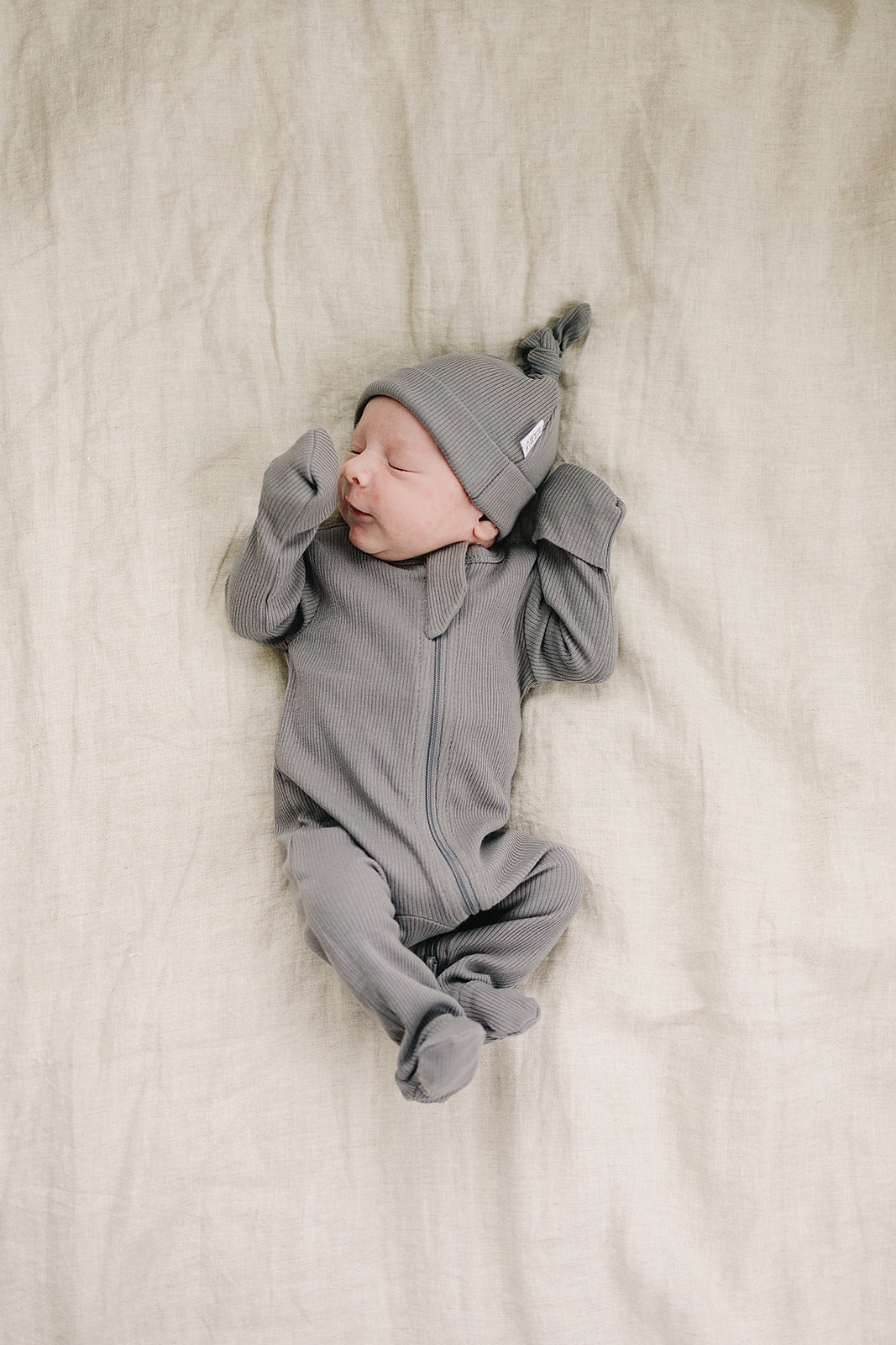 Grey Organic Ribbed Newborn Knot Hat - BIG FRENCHIES