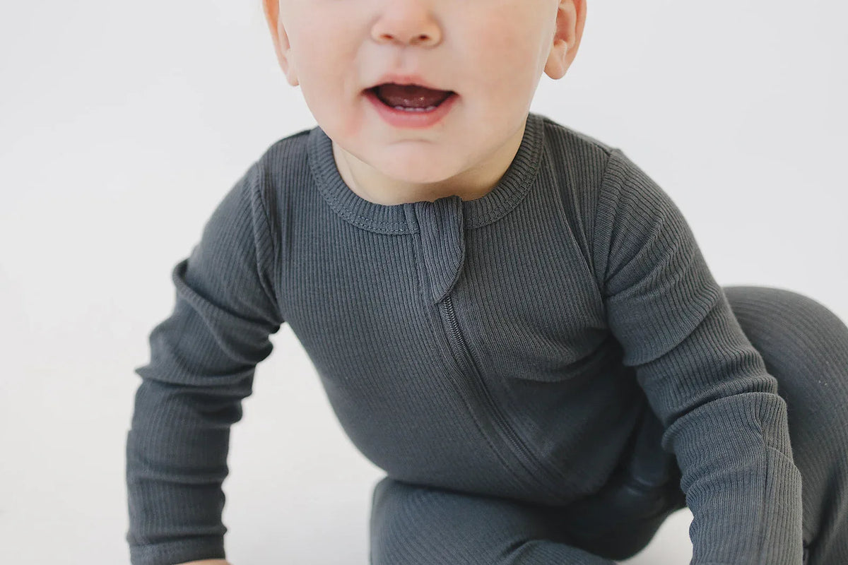 Charcoal Organic Cotton Ribbed Zipper - BIG FRENCHIES