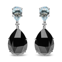 18K White Gold 1/5 Cttw Diamond with Pear Cut Sky Blue Topaz and Pear-Cut Black Onyx Gemstone Dangle Earring (G-H Color, SI1-SI2 Clarity)