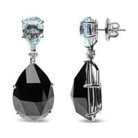 18K White Gold 1/5 Cttw Diamond with Pear Cut Sky Blue Topaz and Pear-Cut Black Onyx Gemstone Dangle Earring (G-H Color, SI1-SI2 Clarity)