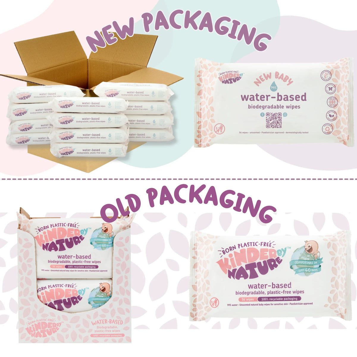 Kinder by Nature 100% Biodegradable Water-Based Baby Wipes - 672 Count (12 packs of 56 wipes) - BIG FRENCHIES