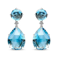 18K White Gold 1/5 Cttw Diamond with Round London Blue Topaz and 20 x 15mm Pear Cut Sky Blue Topaz Gemstone Dangle Earring (G-H Color, SI1-SI2 Clarity)