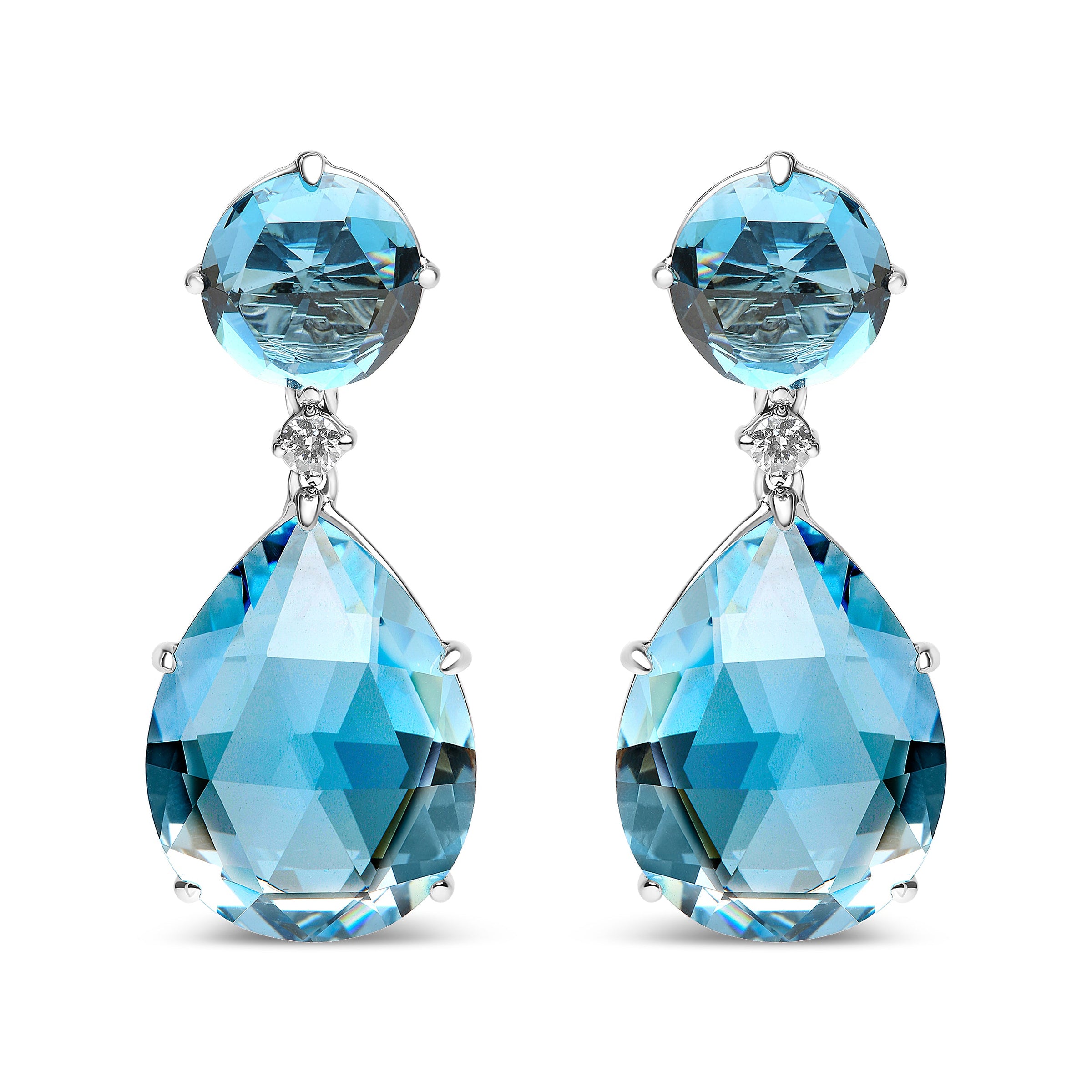 18K White Gold 1/5 Cttw Diamond with Round London Blue Topaz and 20 x 15mm Pear Cut Sky Blue Topaz Gemstone Dangle Earring (G-H Color, SI1-SI2 Clarity)