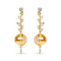 18K Yellow Gold 2/3 Cttw Round Bezel Diamond and 25mm Ball Shaped Yellow Citrine Gemstone Dangle Stud Earring (Brown and G-H Color, SI1-SI2 Clarity)