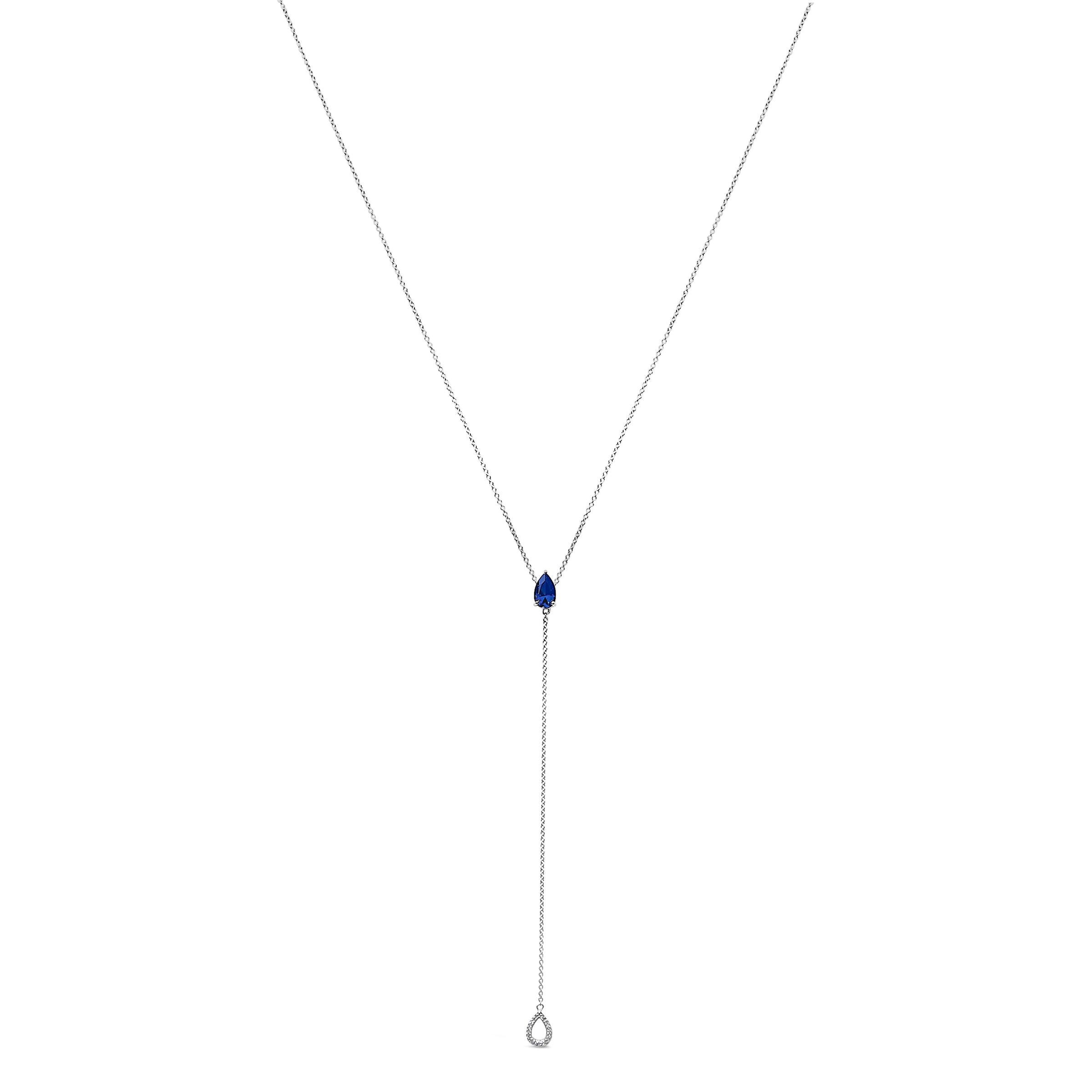 Sterling Silver Created Blue Sapphire and Diamond Accent Y Necklace