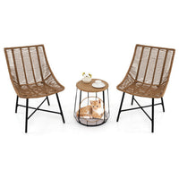 3 Piece Outdoor Furniture Set with Pet Housefor Patio Yard-Brown