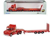 Scania T-Cab Truck RHD (Right Hand Drive) with Lowboy Trailer "Sandy Kydd" Red with Stripes 1/148 (N) Scale Diecast Model Car by Oxford Diecast