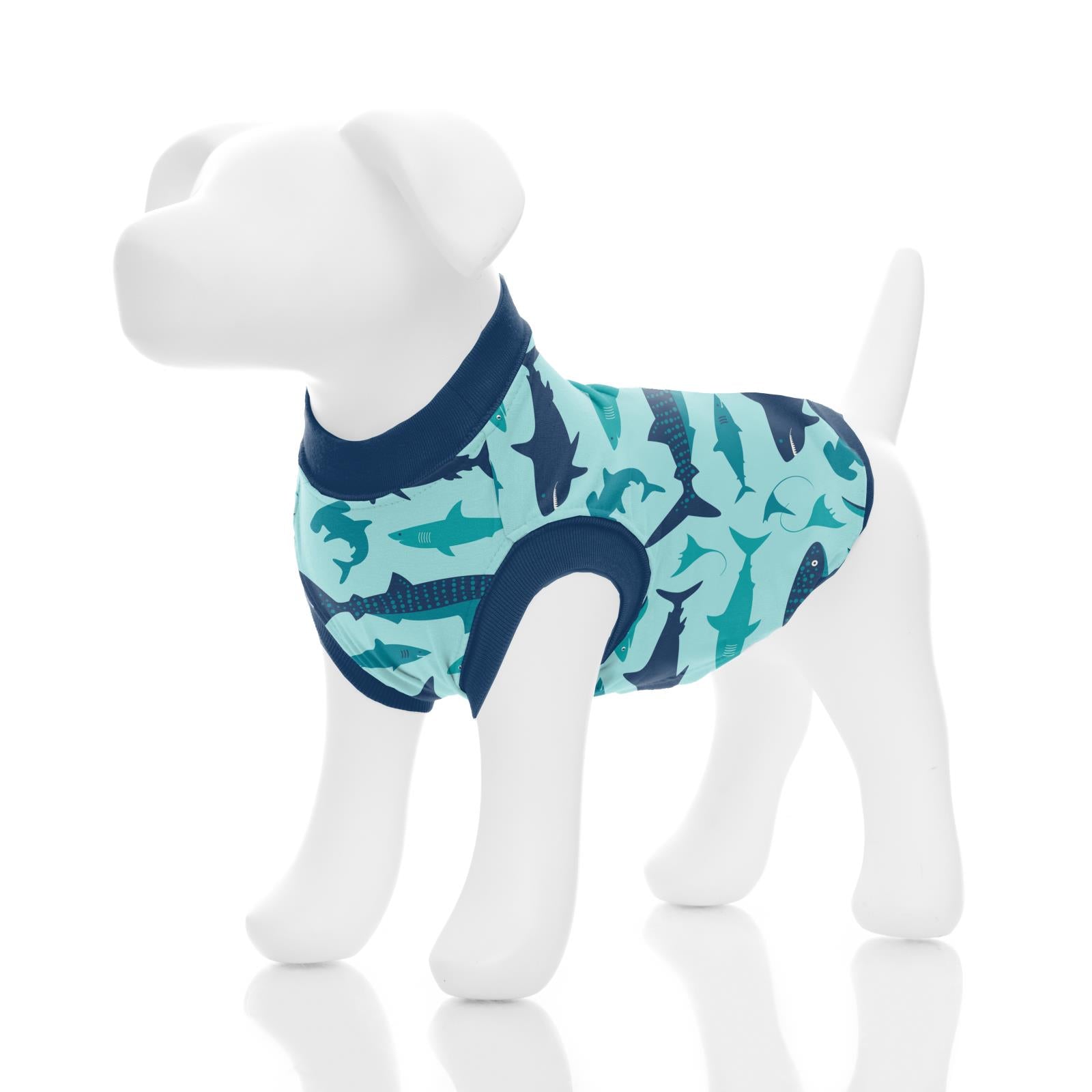 Print Sleeveless Dog Tee in Summer Sky Sharks