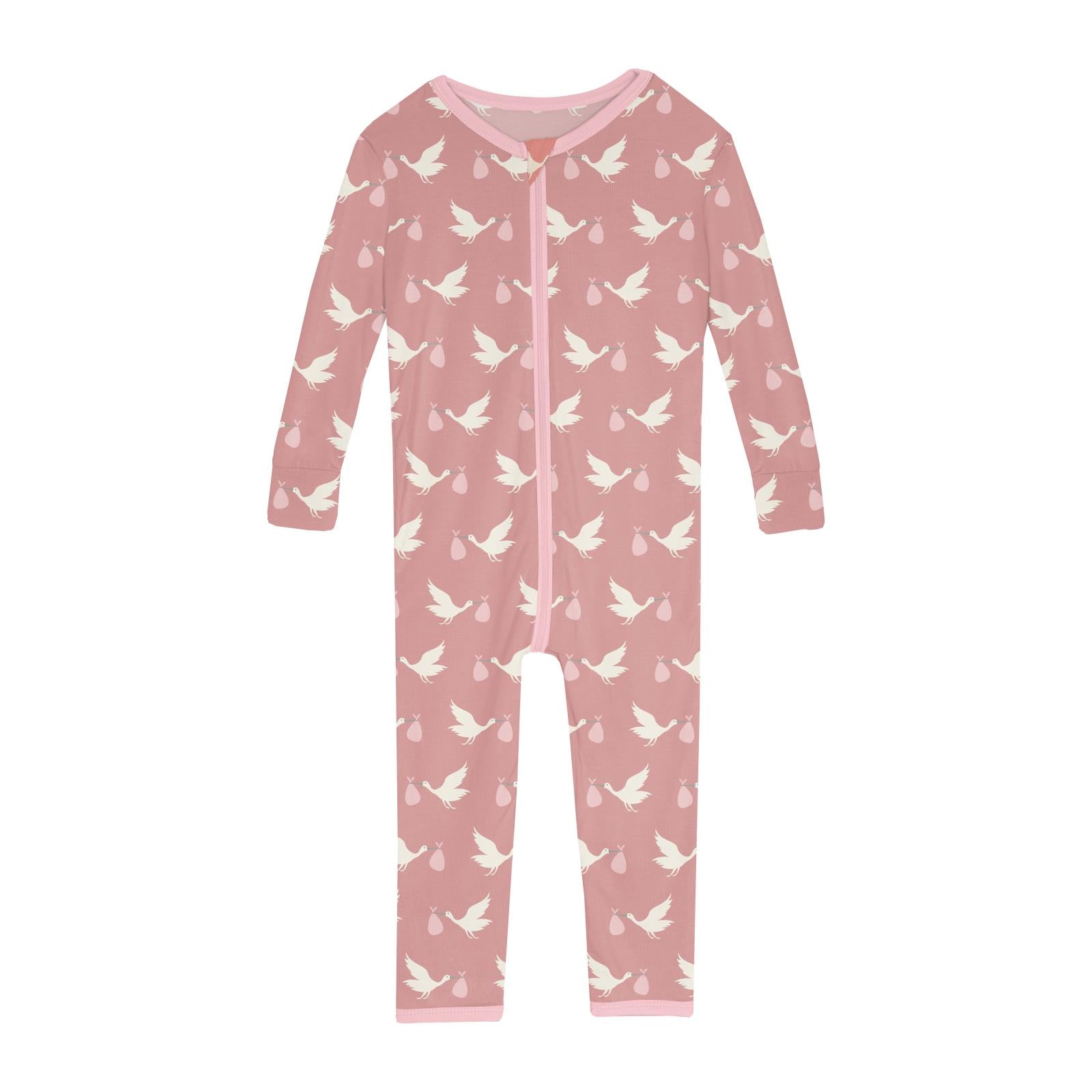 Print Convertible Sleeper with Zipper in Blush Stork