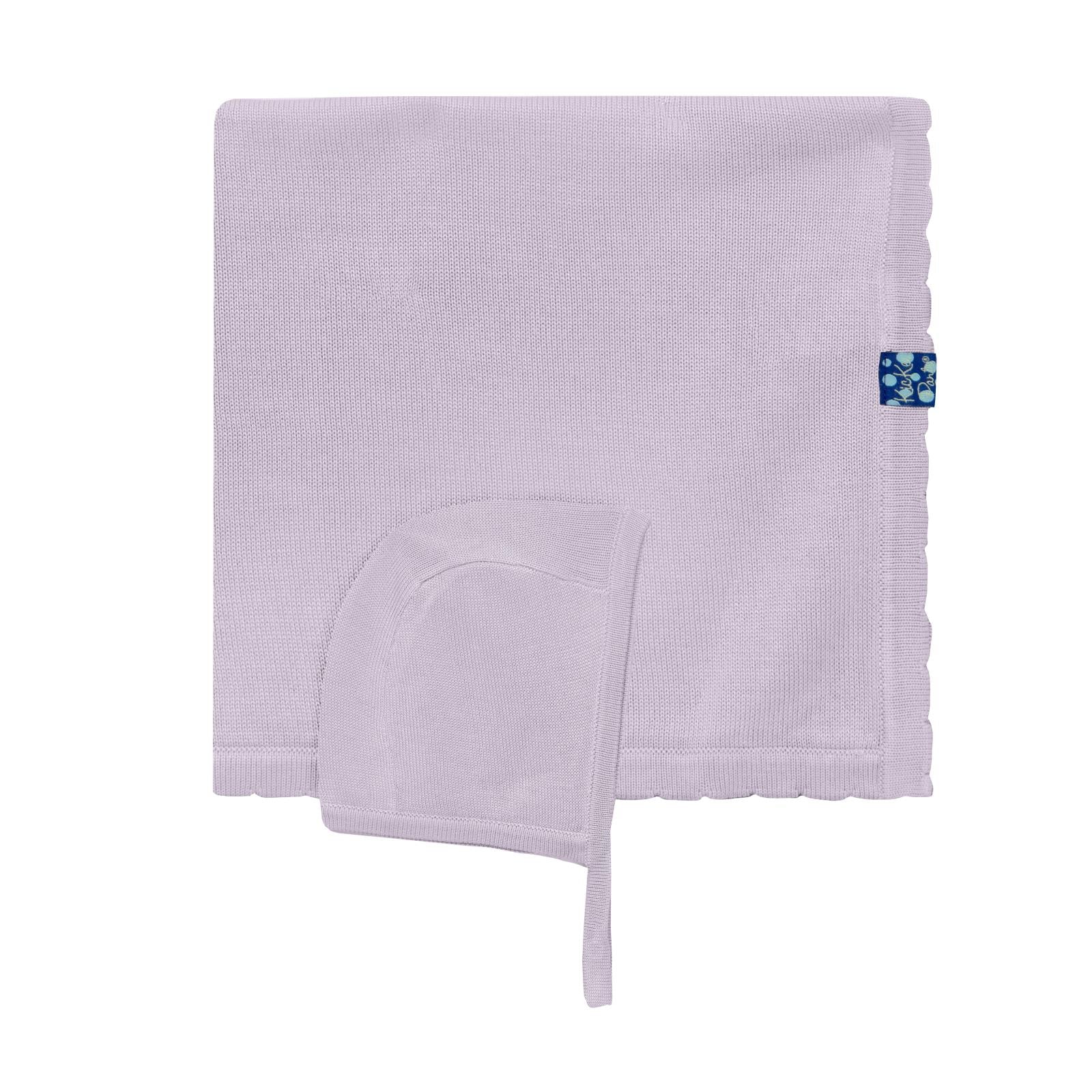 Knitted Baby Blanket and Bonnet Set in Thistle