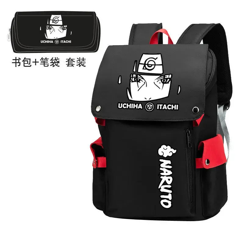 Naruto Anime Backpack, Includes Pencil Case and External Charging Port, Uzumaki Akatsuki School Students Schoolbag Leisure Computer Bag