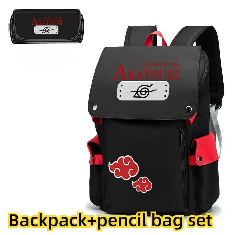 Naruto Anime Backpack, Includes Pencil Case and External Charging Port, Uzumaki Akatsuki School Students Schoolbag Leisure Computer Bag
