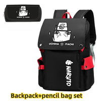 Naruto Anime Backpack, Includes Pencil Case and External Charging Port, Uzumaki Akatsuki School Students Schoolbag Leisure Computer Bag