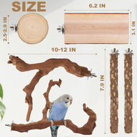Natural Bird Perch Set – 6PC Grapewood & Peppercorn Branch Perches, Toys