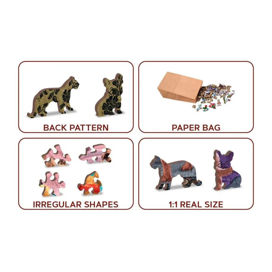 Naughty Puppies 505 Piece Wood Jigsaw Puzzle Wooden City - BIG FRENCHIES