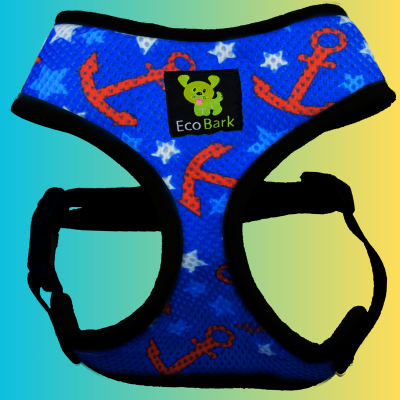 EcoBark Nautical Dog Harness - Over-the-Head Soft Mesh Vest Halter for Small to Medium Dogs - BIG FRENCHIES