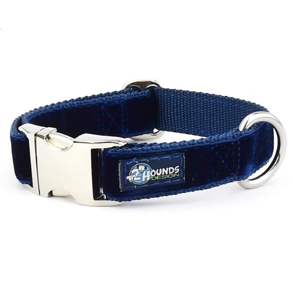 Navy Velvet Essential Dog Collar-Pet Collars & Leashes-BIG FRENCHIES-2 Hounds Design