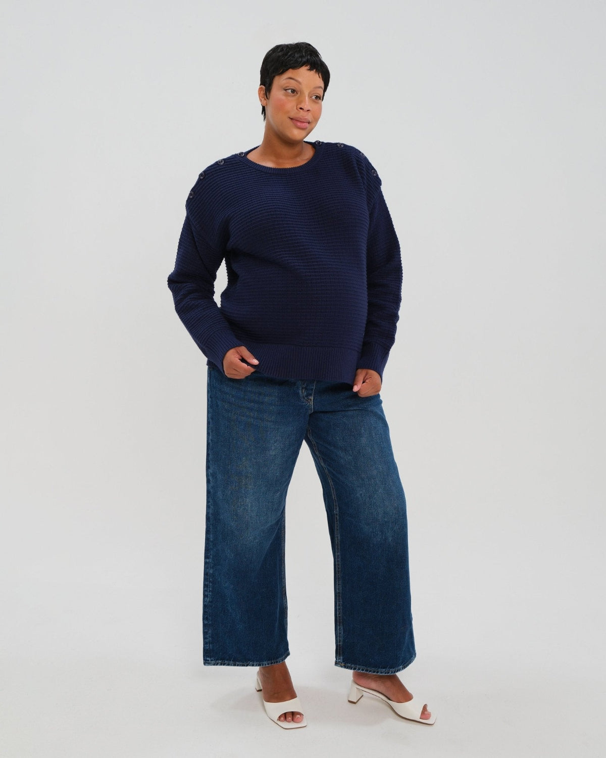 Button-Shoulder Maternity & Nursing Sweater w/Thumbhole Feature - BIG FRENCHIES