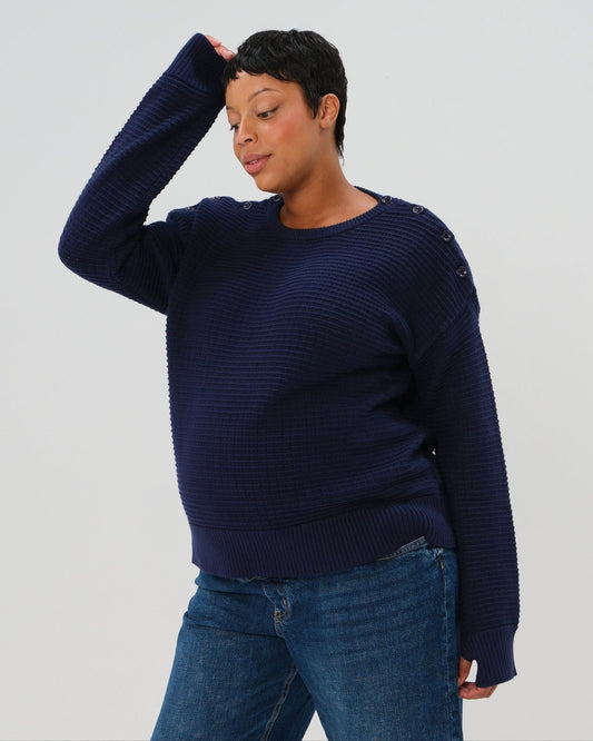 Button-Shoulder Maternity & Nursing Sweater w/Thumbhole Feature - BIG FRENCHIES