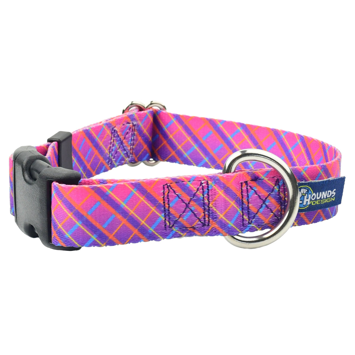 Neon Sunrise Pink Plaid Dog Collar – EarthStyle-Pet Collars & Leashes-BIG FRENCHIES-2 Hounds Design