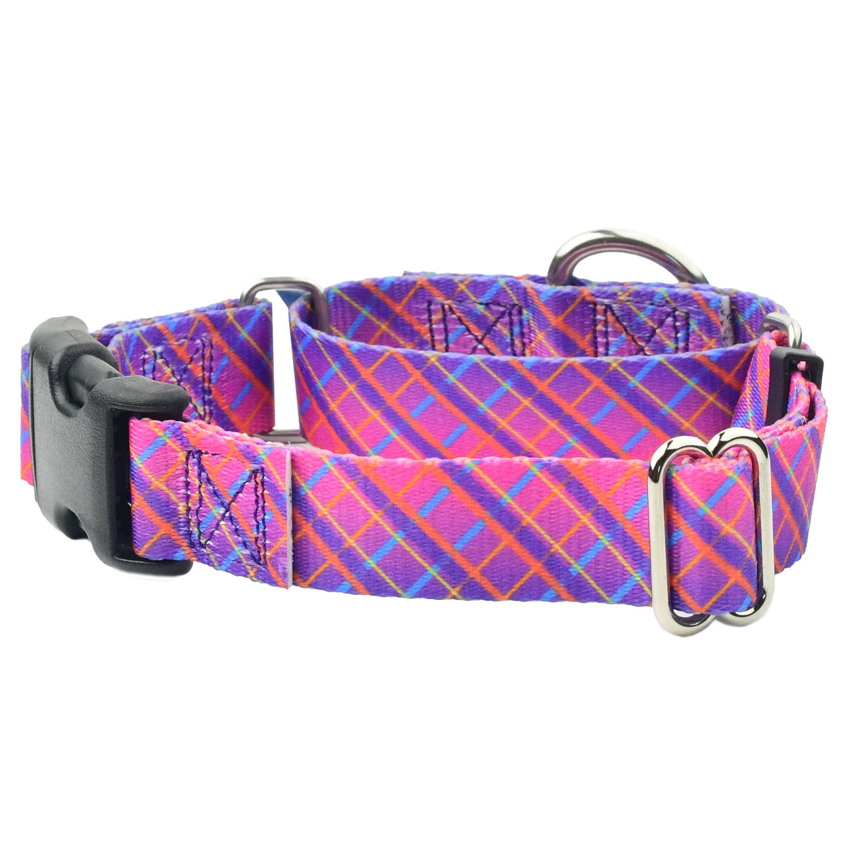 Neon Sunrise Pink Plaid Buckle Martingale Dog Collar – EarthStyle-Pet Collars & Leashes-BIG FRENCHIES-2 Hounds Design
