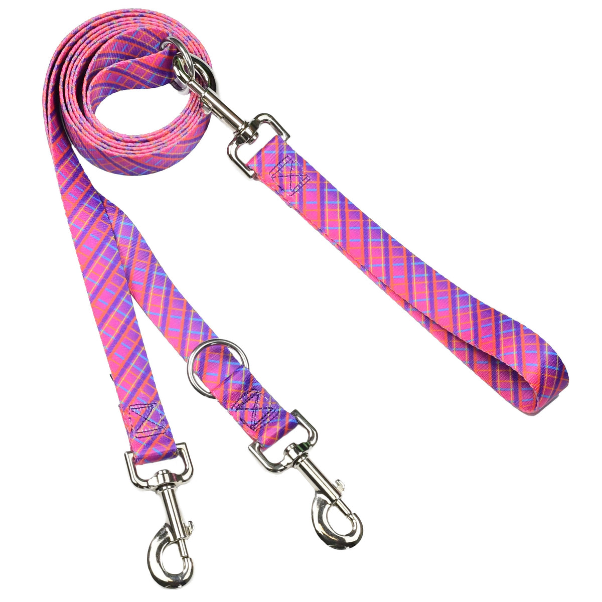 Neon Sunrise Plaid Double Connection Leash – EarthStyle-Pet Collars & Leashes-BIG FRENCHIES-2 Hounds Design
