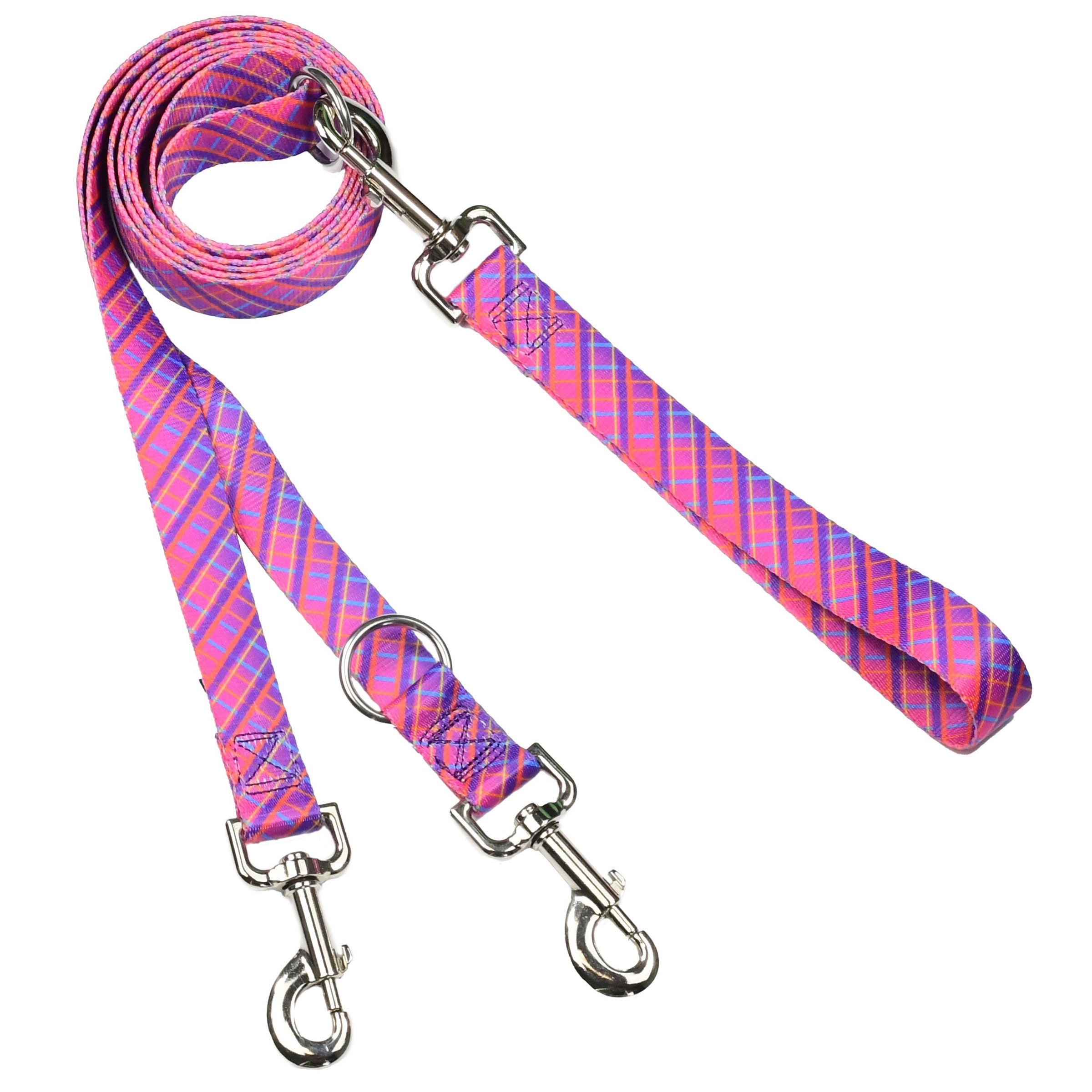 Neon Sunrise Plaid Double Connection Leash – EarthStyle