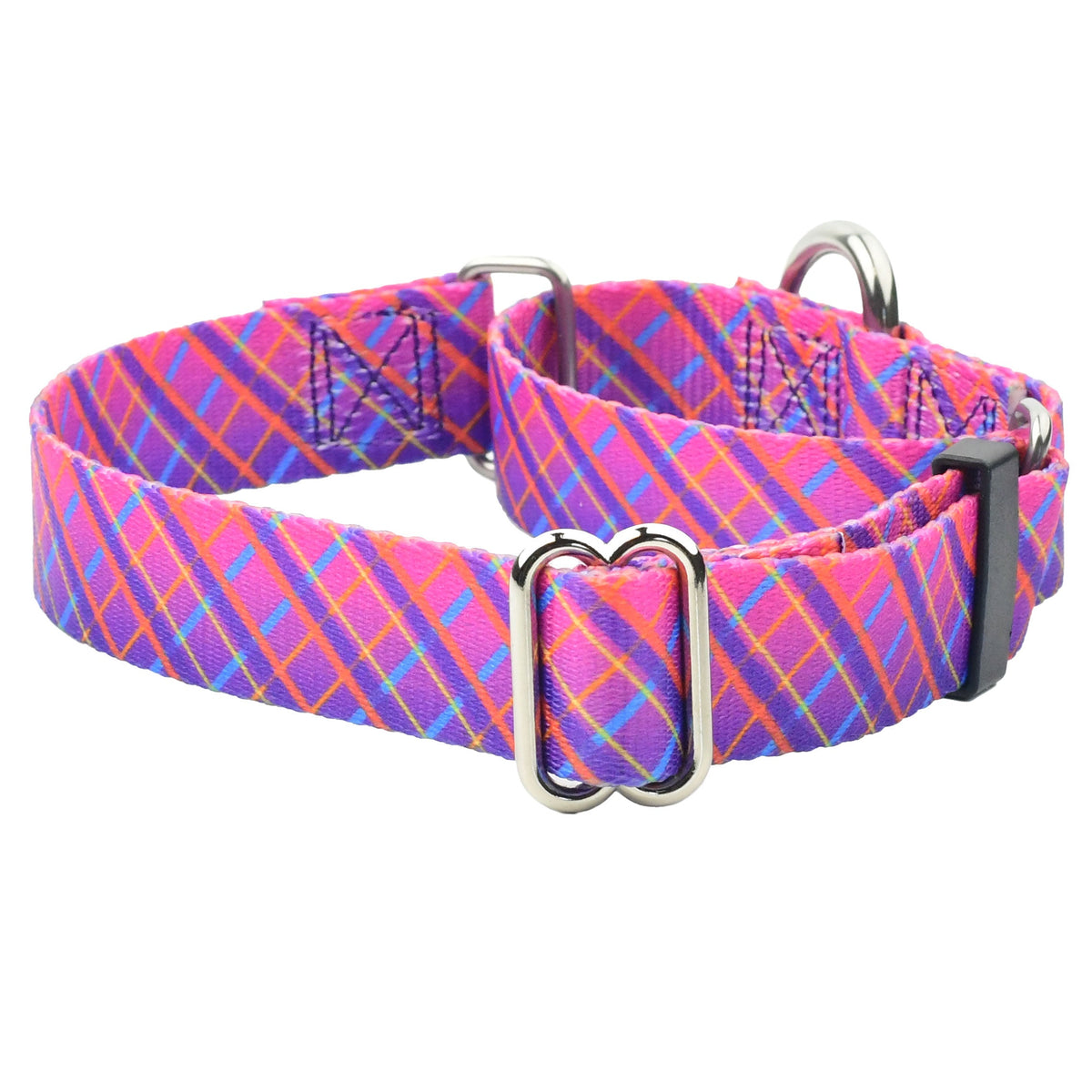 Neon Sunrise Pink Plaid Martingale Dog Collar – EarthStyle-Pet Collars & Leashes-BIG FRENCHIES-2 Hounds Design