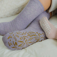 Serene Socks- Adult Organic Cotton Non-Slip Socks- 4 Seasons- Lavender- 2 Pairs