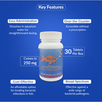 Fish Zole 250mg Tablet for Aquarium Fish – 30 Count – Water Care Support