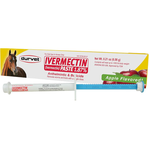 Durvet Ivermectin Horse Wormer Apple Flavor Broad Spectrum Equine Dewormer 24PCK