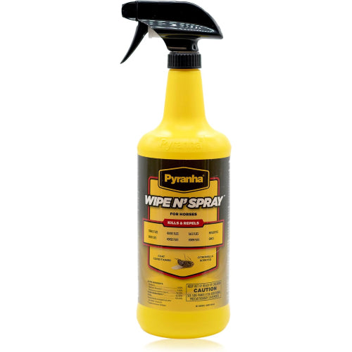 Pyranha Wipe N Spray Fly Repellent for Horses 32 oz. Long-Lasting Insect Control