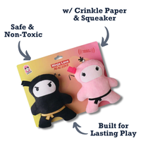 Pink & Black Ninja Love Plush Dog Toy Gift Set – with Squeaker & Crinkle Paper for Fun Play - BIG FRENCHIES