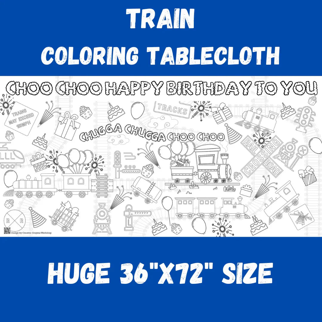 Train Birthday Coloring Tablecloth - BIG FRENCHIES
