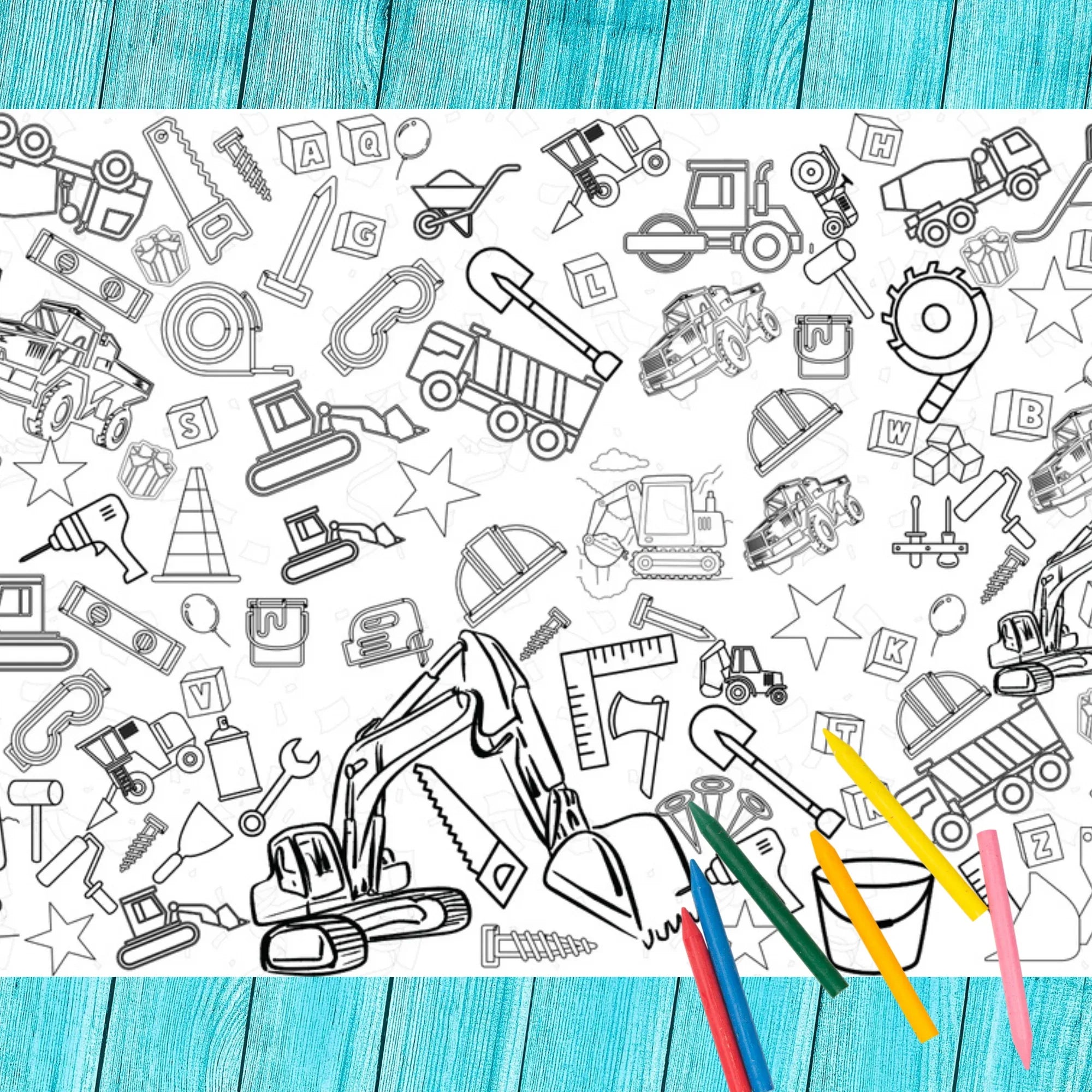 Construction Birthday Coloring Tablecloth - BIG FRENCHIES
