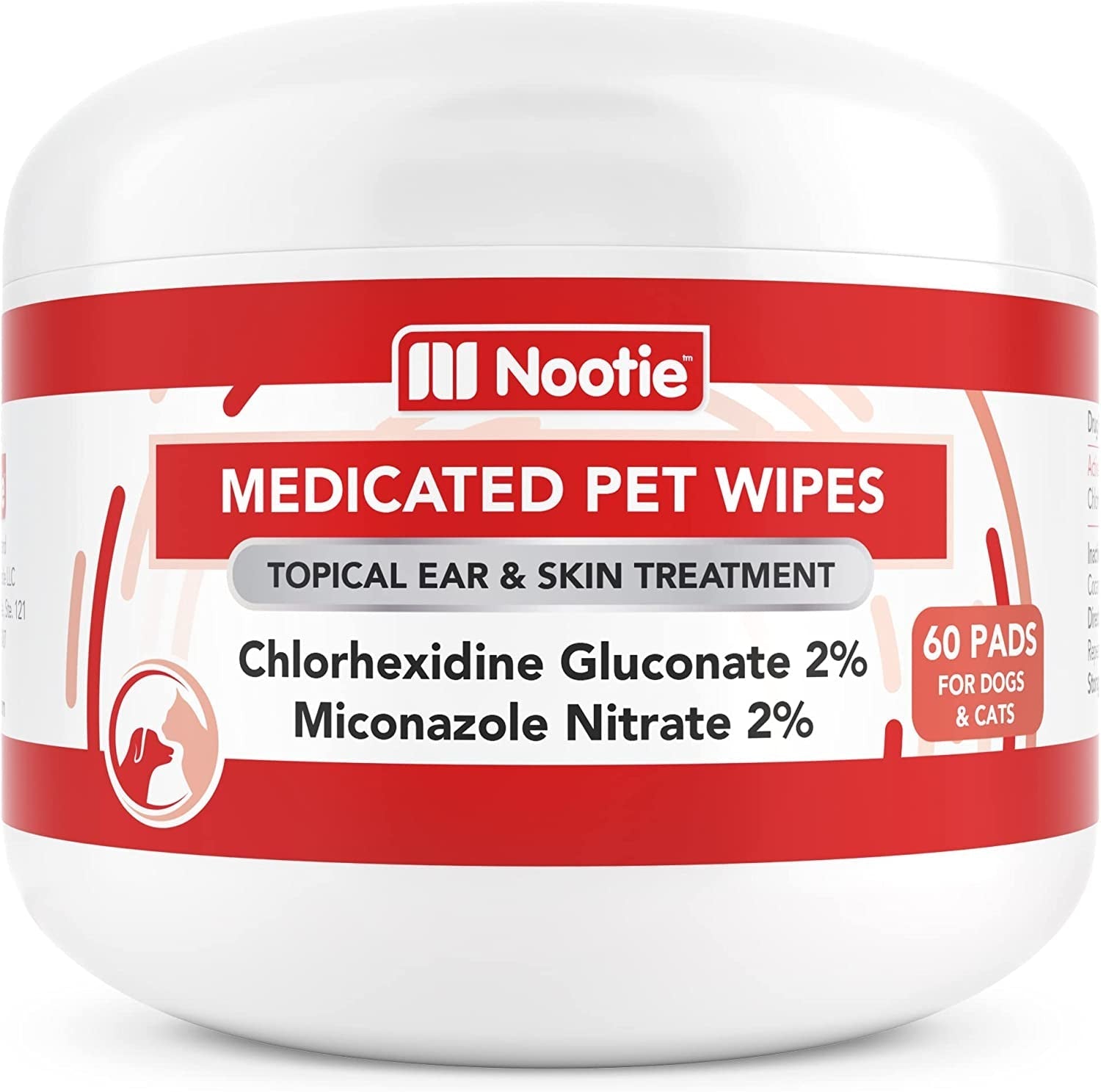 Nootie Medicated Dog & Cat Wipes 2% Chlorhexidine 2% Miconazole 70 Count XL