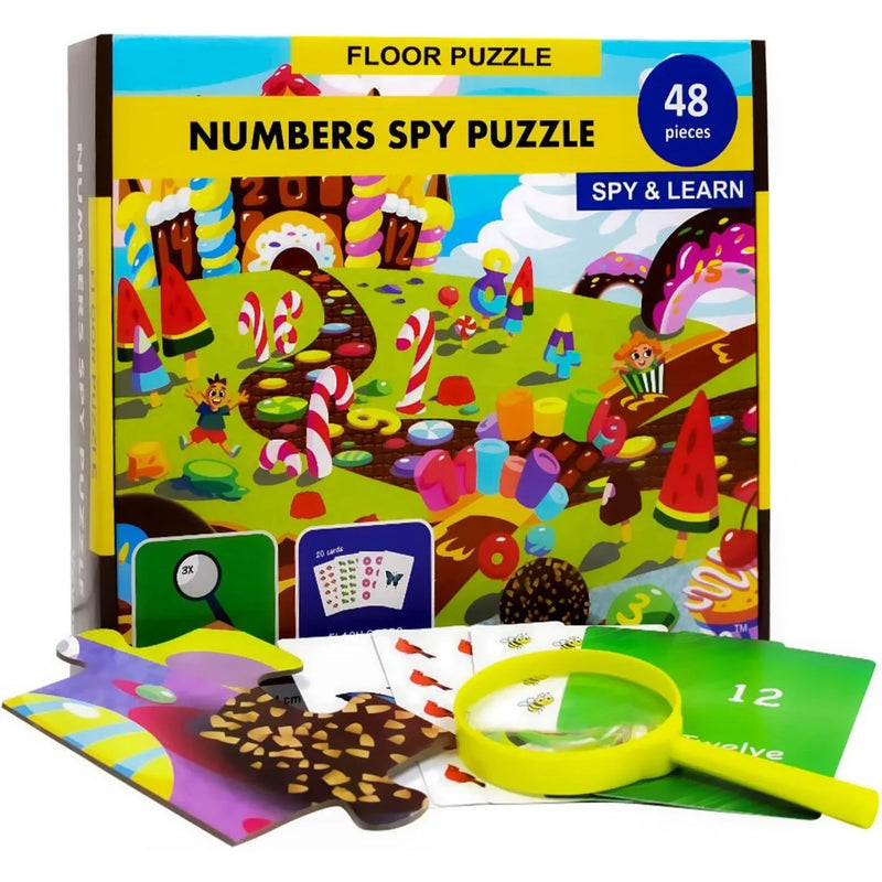 Numbers Spy 48 Piece Floor Jigsaw Puzzle with Flashcards & Magnifying Glass - BIG FRENCHIES