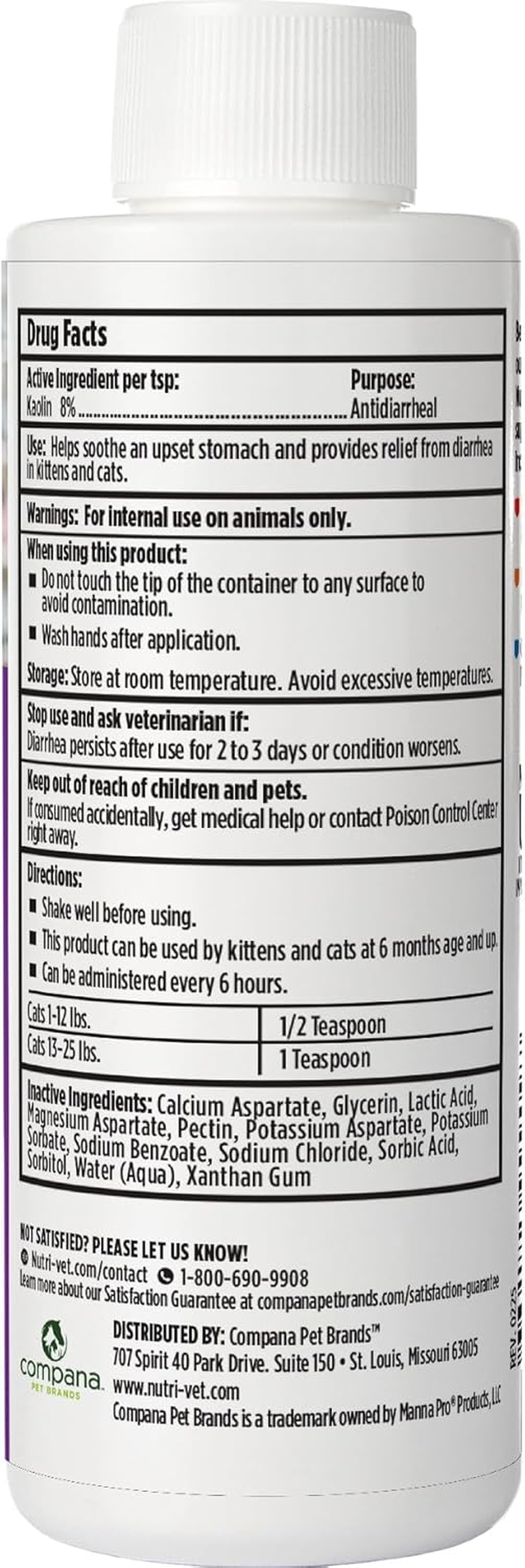 Nutri-Vet Anti-Diarrhea Liquid for Cats Pectin Kaolin GI Support 4oz